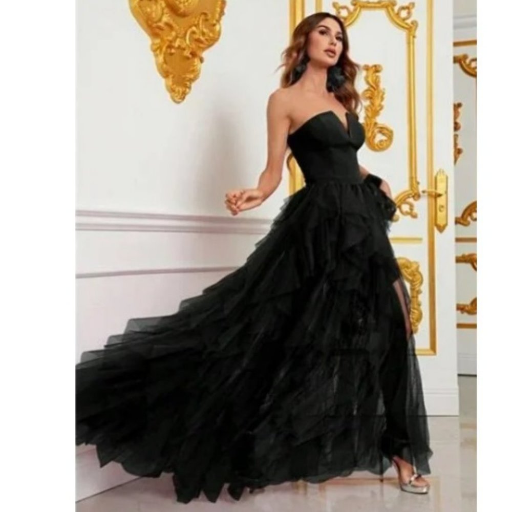 Faeriesty Black Mesh Tulle Maxi Dress Sz M